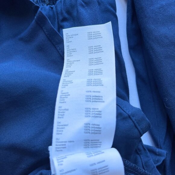 NWT MAJE 2025 RELVINE SMOCKED COLLARED DRESS IN NAVY BLUE - 4 (34) - Picture 12 of 12